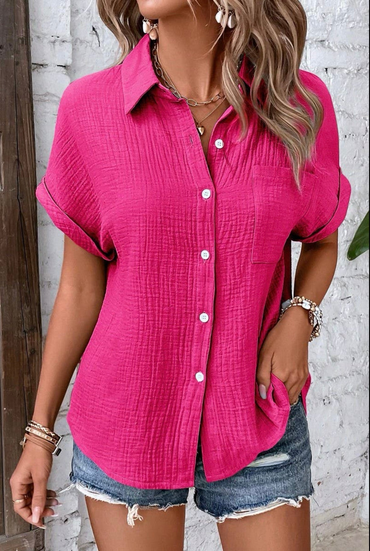 RUFFLED SLEEVE BUTTON SHIRT