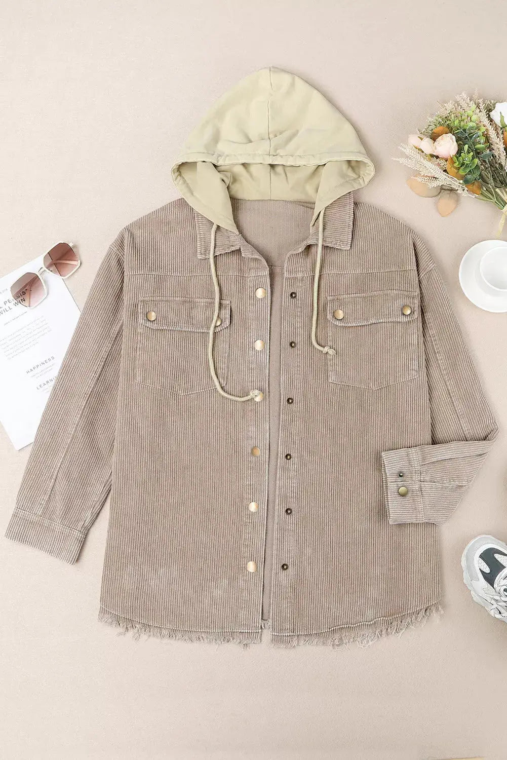 BUTTON DOWN HOODED CORDUROY JACKET